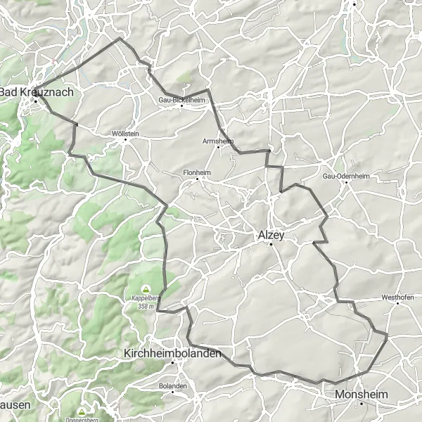 Karten-Miniaturansicht der Radinspiration "Rheinhessische Weinberge und Täler" in Koblenz, Germany. Erstellt vom Tarmacs.app-Routenplaner für Radtouren