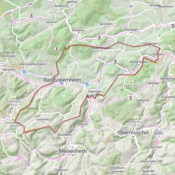 Karten-Miniaturansicht der Radinspiration "Hüffelsheim und Umgebung" in Koblenz, Germany. Erstellt vom Tarmacs.app-Routenplaner für Radtouren