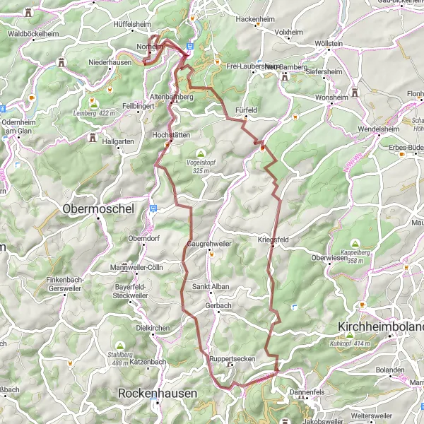 Karten-Miniaturansicht der Radinspiration "Natur- und Kulturschätze im Naheland entdecken" in Koblenz, Germany. Erstellt vom Tarmacs.app-Routenplaner für Radtouren