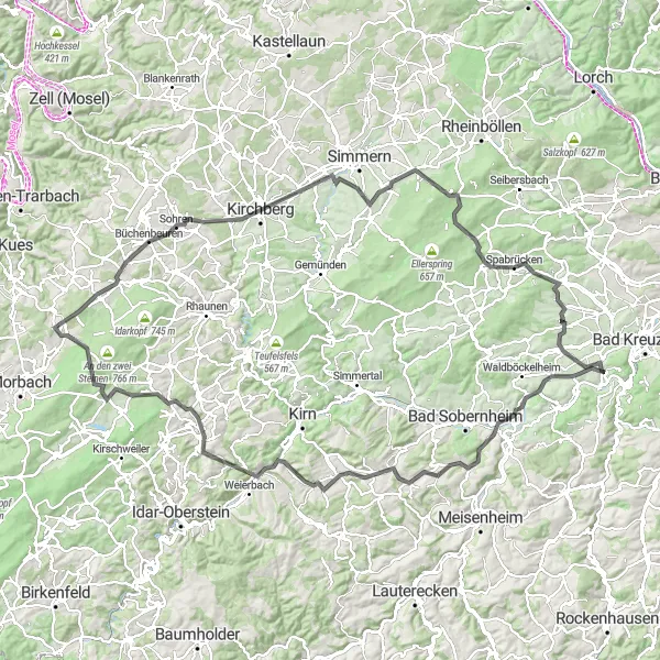 Karten-Miniaturansicht der Radinspiration "Bergstraßen und Aussichtspunkte" in Koblenz, Germany. Erstellt vom Tarmacs.app-Routenplaner für Radtouren