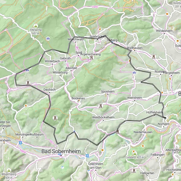 Map miniature of "Through the Vineyards and Hills" cycling inspiration in Koblenz, Germany. Generated by Tarmacs.app cycling route planner