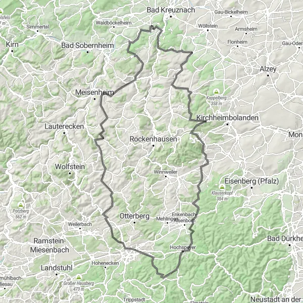 Map miniature of "The Scenic Road Loop" cycling inspiration in Koblenz, Germany. Generated by Tarmacs.app cycling route planner