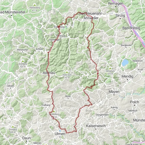 Map miniature of "Gran Fondo: Ultimate Adventure" cycling inspiration in Koblenz, Germany. Generated by Tarmacs.app cycling route planner