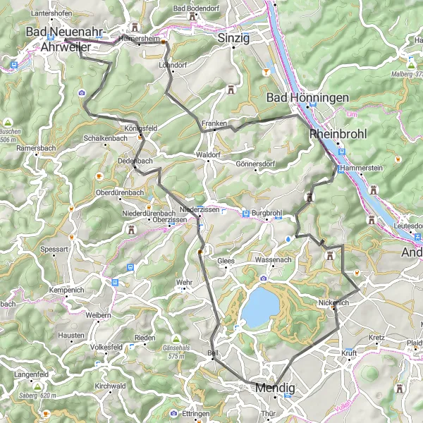 Map miniature of "Road Cycling: Hills and Contrasts" cycling inspiration in Koblenz, Germany. Generated by Tarmacs.app cycling route planner