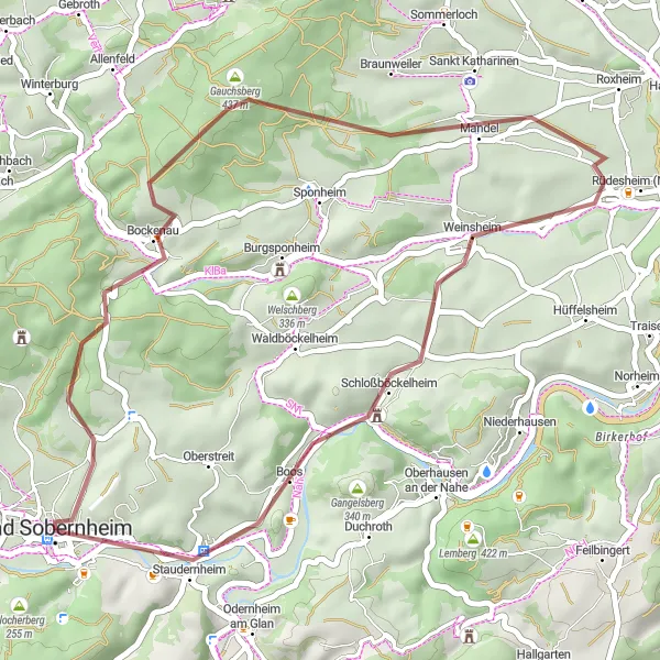 Map miniature of "Gravel Adventure near Bad Sobernheim" cycling inspiration in Koblenz, Germany. Generated by Tarmacs.app cycling route planner