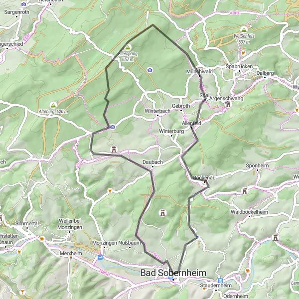 Map miniature of "Bad Sobernheim Countryside Ride" cycling inspiration in Koblenz, Germany. Generated by Tarmacs.app cycling route planner