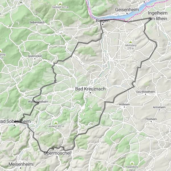 Map miniature of "Bad Sobernheim Adventure" cycling inspiration in Koblenz, Germany. Generated by Tarmacs.app cycling route planner