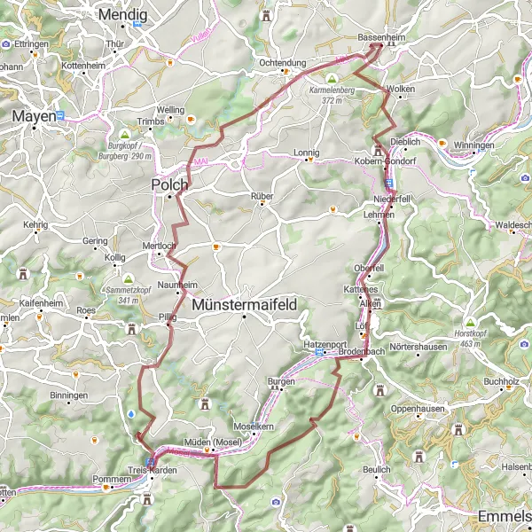 Karten-Miniaturansicht der Radinspiration "Graveltour durch die Vulkanlandschaft" in Koblenz, Germany. Erstellt vom Tarmacs.app-Routenplaner für Radtouren