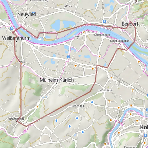 Karten-Miniaturansicht der Radinspiration "Gravel-Abenteuer entlang des Rheins" in Koblenz, Germany. Erstellt vom Tarmacs.app-Routenplaner für Radtouren