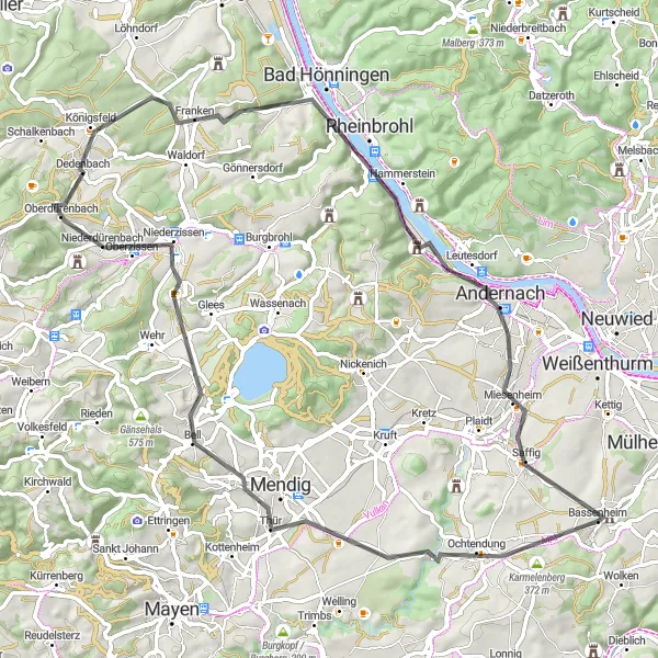 Map miniature of "The Vineyard Road Cycling Experience" cycling inspiration in Koblenz, Germany. Generated by Tarmacs.app cycling route planner