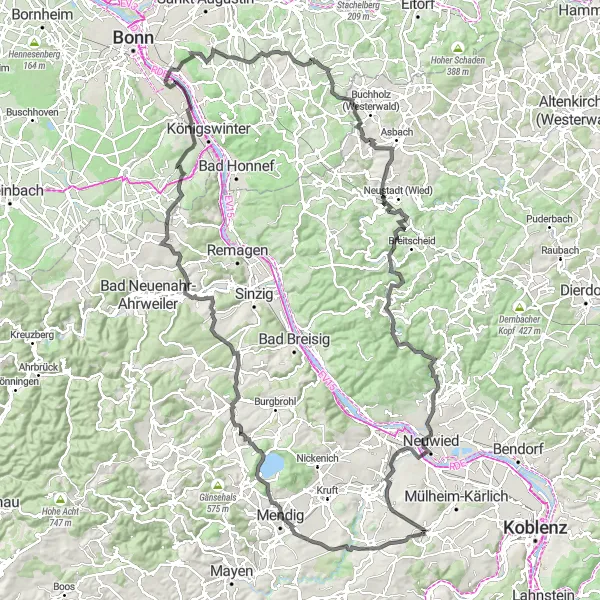 Map miniature of "Koblenz River Loop" cycling inspiration in Koblenz, Germany. Generated by Tarmacs.app cycling route planner