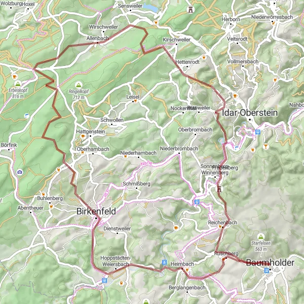 Map miniature of "The Nahetal Gravel Adventure" cycling inspiration in Koblenz, Germany. Generated by Tarmacs.app cycling route planner