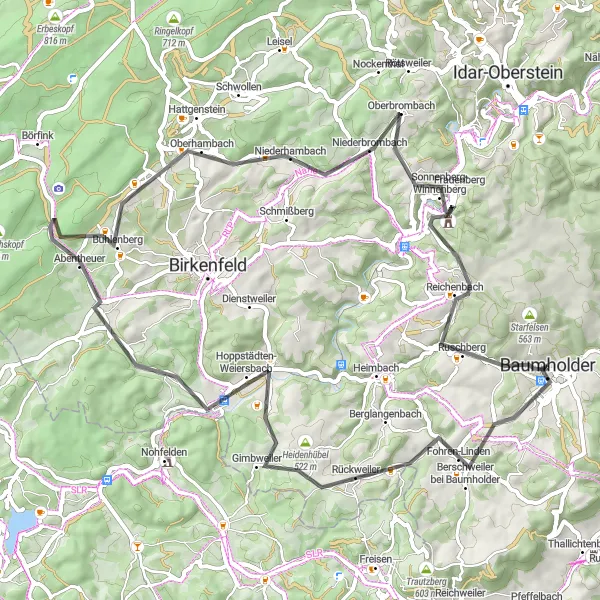 Karten-Miniaturansicht der Radinspiration "Kurvenreiche Tour durch den Hunsrück" in Koblenz, Germany. Erstellt vom Tarmacs.app-Routenplaner für Radtouren
