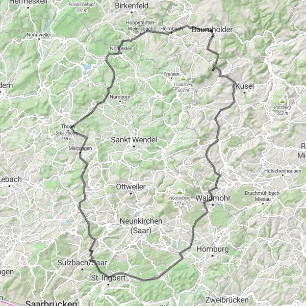 Map miniature of "The Mittelberg Gravel Challenge" cycling inspiration in Koblenz, Germany. Generated by Tarmacs.app cycling route planner