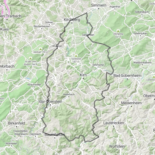 Karten-Miniaturansicht der Radinspiration "Baumholder - Koblenz Road Cycling Route" in Koblenz, Germany. Erstellt vom Tarmacs.app-Routenplaner für Radtouren