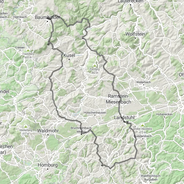 Karten-Miniaturansicht der Radinspiration "Hügeliges Abenteuer durch die Pfälzer Berge" in Koblenz, Germany. Erstellt vom Tarmacs.app-Routenplaner für Radtouren