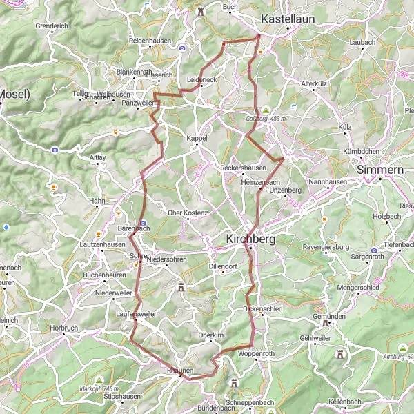 Karten-Miniaturansicht der Radinspiration "Hunsrück-Abenteuer-Route" in Koblenz, Germany. Erstellt vom Tarmacs.app-Routenplaner für Radtouren