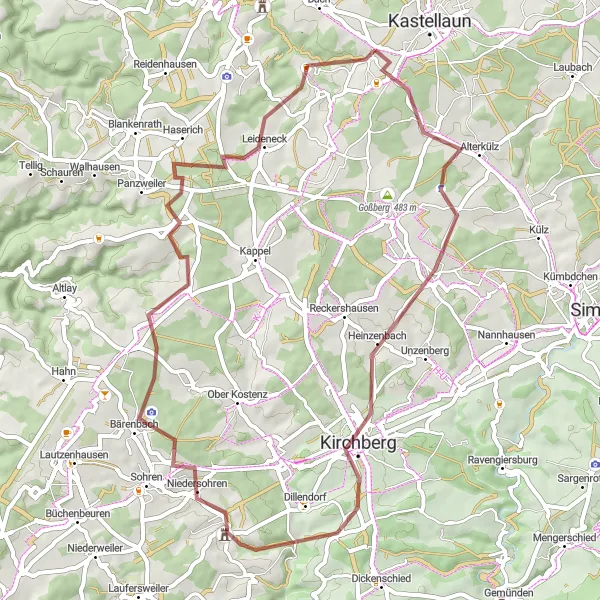 Map miniature of "Bell and the Beautiful Gravel Road" cycling inspiration in Koblenz, Germany. Generated by Tarmacs.app cycling route planner