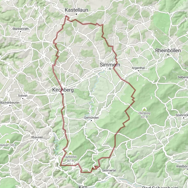Map miniature of "The Tricky Gravel Route" cycling inspiration in Koblenz, Germany. Generated by Tarmacs.app cycling route planner