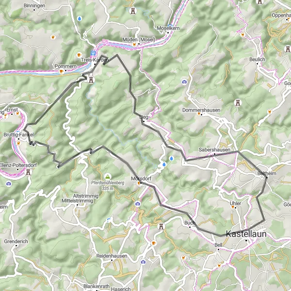 Karten-Miniaturansicht der Radinspiration "Roadbike-Tour von Kastellaun nach Treis-Karden" in Koblenz, Germany. Erstellt vom Tarmacs.app-Routenplaner für Radtouren