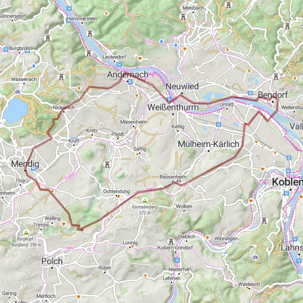 Karten-Miniaturansicht der Radinspiration "Bergwanderungen und Panoramablicke" in Koblenz, Germany. Erstellt vom Tarmacs.app-Routenplaner für Radtouren