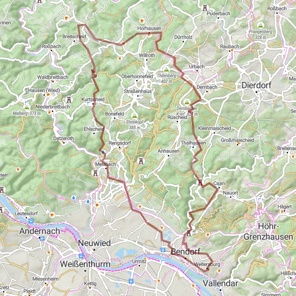 Map miniature of "The Remote Rhine Valley Escape" cycling inspiration in Koblenz, Germany. Generated by Tarmacs.app cycling route planner