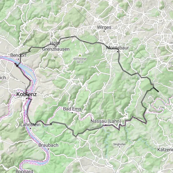 Map miniature of "Koblenz Epic Road Challenge" cycling inspiration in Koblenz, Germany. Generated by Tarmacs.app cycling route planner