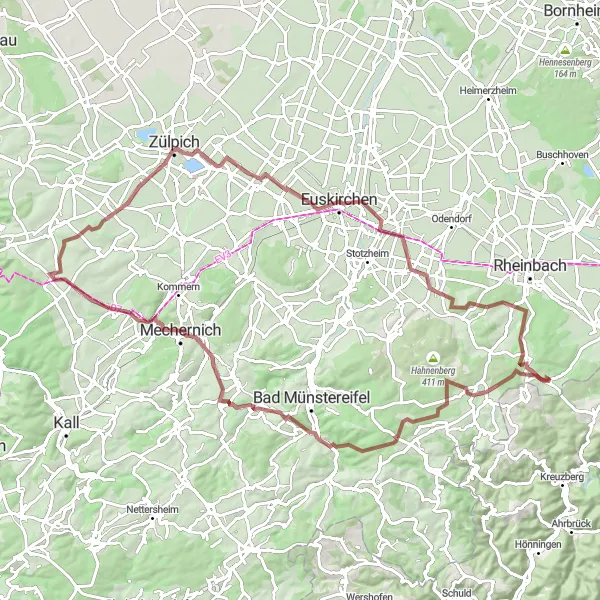 Map miniature of "Gravel Route: Exploring the Countryside" cycling inspiration in Koblenz, Germany. Generated by Tarmacs.app cycling route planner
