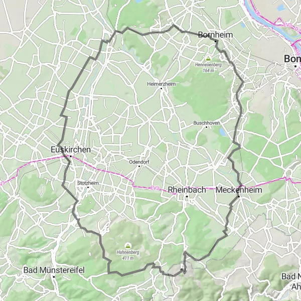 Map miniature of "Discovering Martinstuhl and Burg Kirspenich" cycling inspiration in Koblenz, Germany. Generated by Tarmacs.app cycling route planner