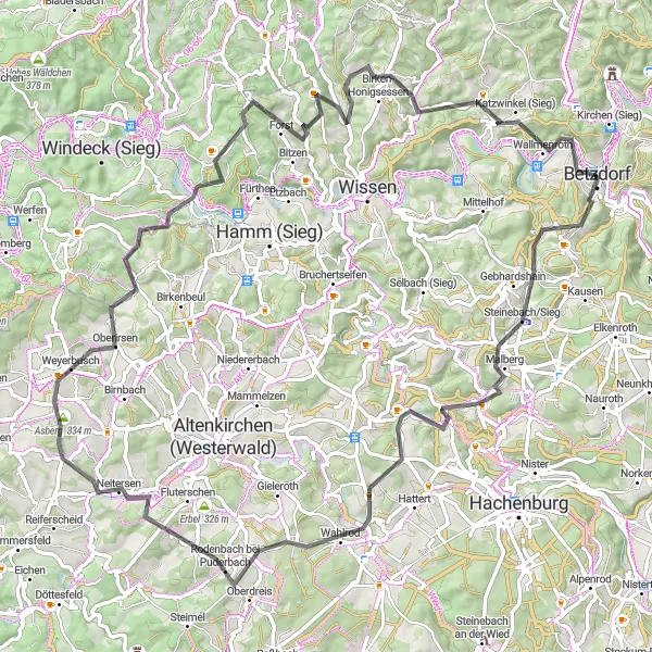 Map miniature of "The Ultimate Road Cycling Challenge" cycling inspiration in Koblenz, Germany. Generated by Tarmacs.app cycling route planner
