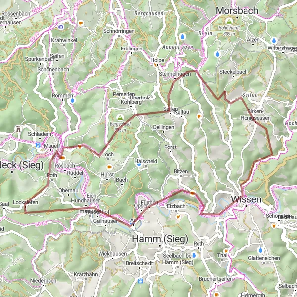 Map miniature of "Scenic Gravel Ride to Burg Volperhausen" cycling inspiration in Koblenz, Germany. Generated by Tarmacs.app cycling route planner