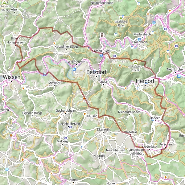 Map miniature of "Legendary Gravel Ride to Mühlenthal" cycling inspiration in Koblenz, Germany. Generated by Tarmacs.app cycling route planner