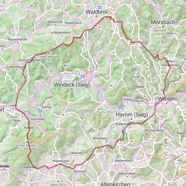 Map miniature of "Wissen Gravel Loop" cycling inspiration in Koblenz, Germany. Generated by Tarmacs.app cycling route planner