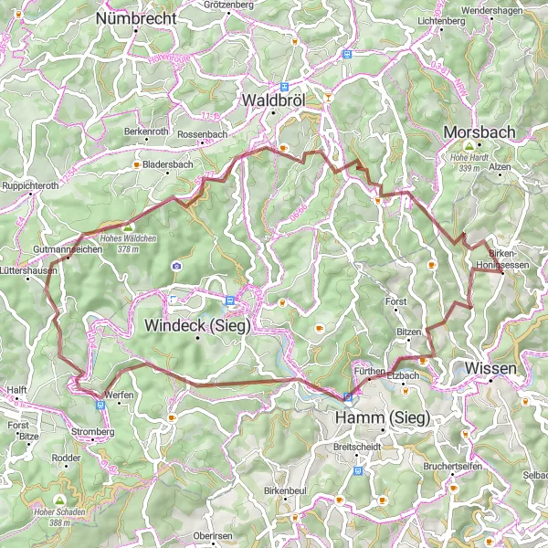 Map miniature of "The Gravel Adventure" cycling inspiration in Koblenz, Germany. Generated by Tarmacs.app cycling route planner