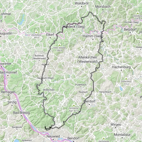 Karten-Miniaturansicht der Radinspiration "Langstreckentour durch das Westerwald" in Koblenz, Germany. Erstellt vom Tarmacs.app-Routenplaner für Radtouren