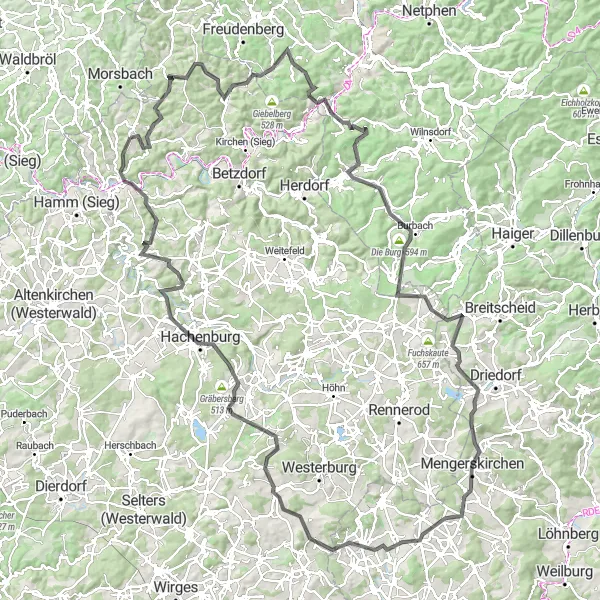 Map miniature of "The Hills of Westerwald" cycling inspiration in Koblenz, Germany. Generated by Tarmacs.app cycling route planner