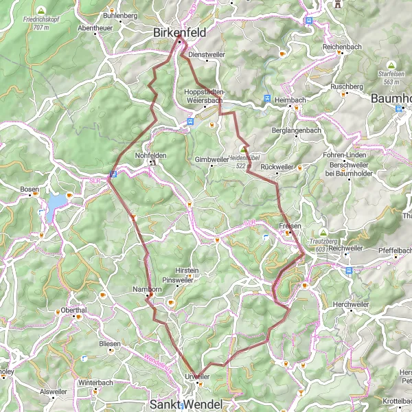 Map miniature of "Exploring Natural Treasures by Gravel" cycling inspiration in Koblenz, Germany. Generated by Tarmacs.app cycling route planner