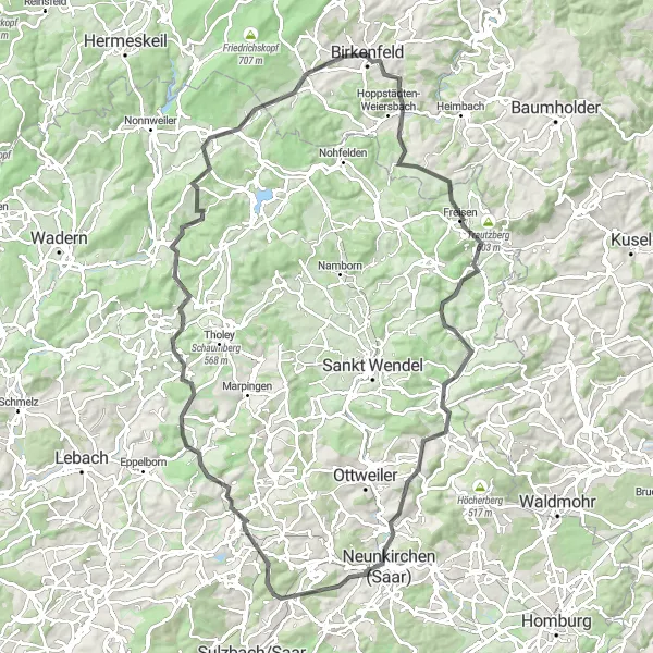 Karten-Miniaturansicht der Radinspiration "Heidenberg und Rothenberg Rennradtour" in Koblenz, Germany. Erstellt vom Tarmacs.app-Routenplaner für Radtouren