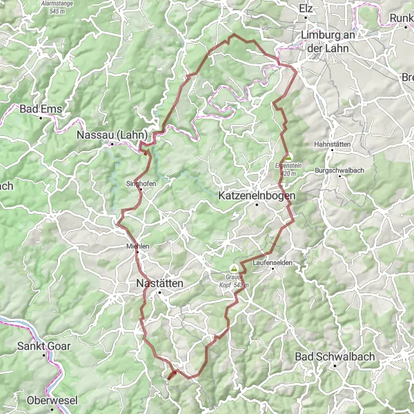Karten-Miniaturansicht der Radinspiration "Erlebnisreiche Gravel-Tour in der Nähe von Birlenbach" in Koblenz, Germany. Erstellt vom Tarmacs.app-Routenplaner für Radtouren