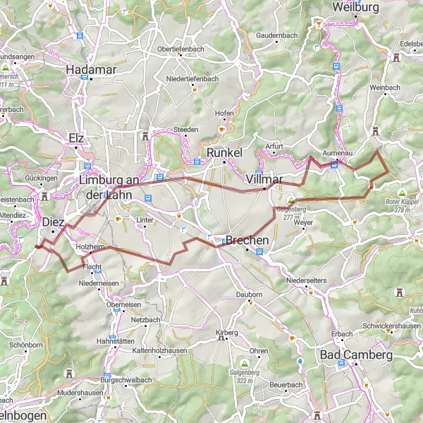 Map miniature of "Countryside Charm Ride" cycling inspiration in Koblenz, Germany. Generated by Tarmacs.app cycling route planner