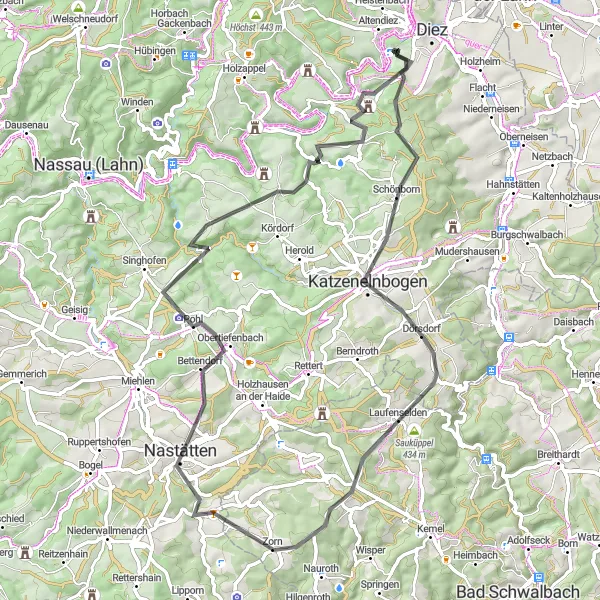 Karten-Miniaturansicht der Radinspiration "Rund um Birlenbach" in Koblenz, Germany. Erstellt vom Tarmacs.app-Routenplaner für Radtouren