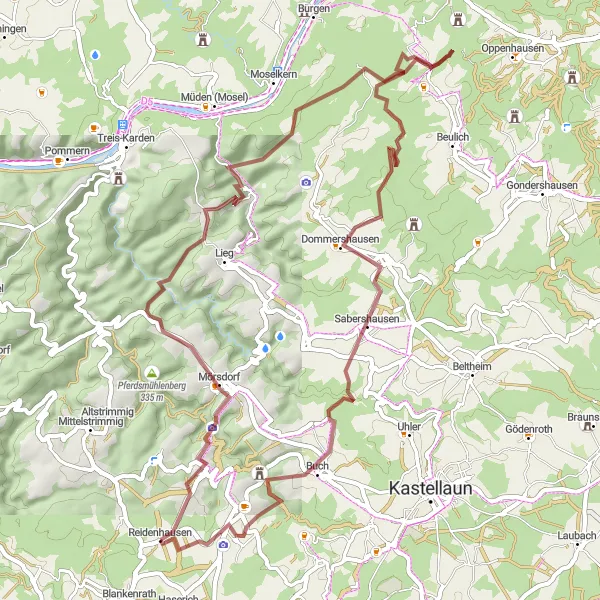 Map miniature of "The Geierlay Gravel Adventure" cycling inspiration in Koblenz, Germany. Generated by Tarmacs.app cycling route planner