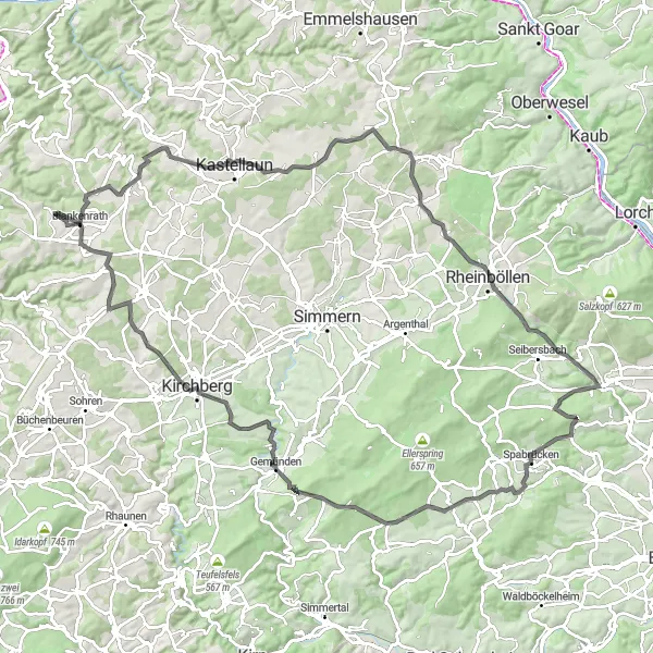 Map miniature of "The Hunsrück Loop" cycling inspiration in Koblenz, Germany. Generated by Tarmacs.app cycling route planner