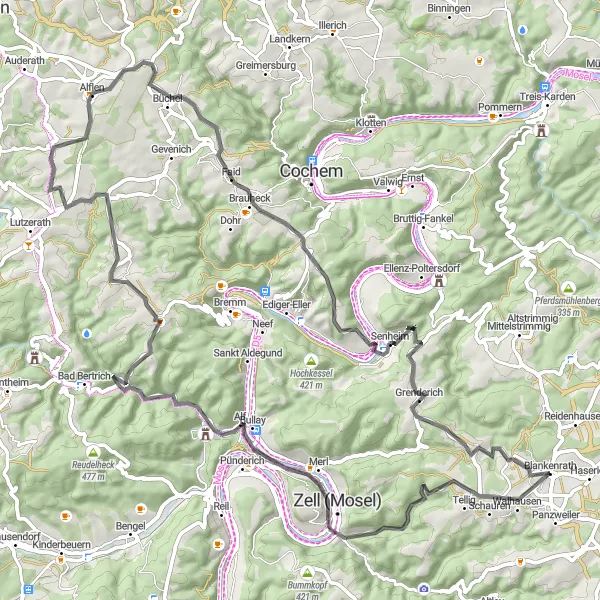 Karten-Miniaturansicht der Radinspiration "Herausfordernde Straßentour durch den Mosel-Hunsrück" in Koblenz, Germany. Erstellt vom Tarmacs.app-Routenplaner für Radtouren