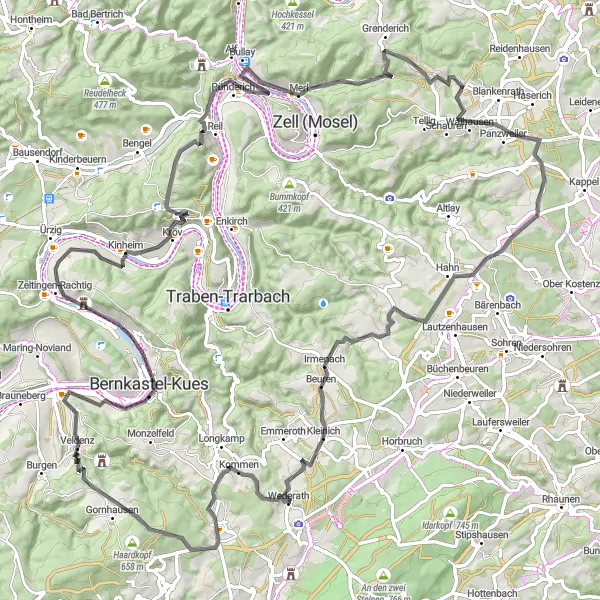 Map miniature of "Hills and Vineyards Tour" cycling inspiration in Koblenz, Germany. Generated by Tarmacs.app cycling route planner