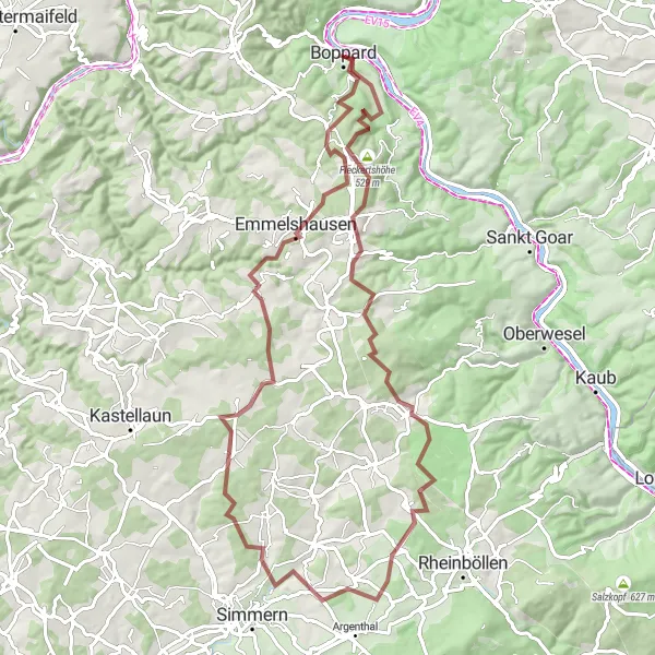 Map miniature of "Hunsrück Challenge" cycling inspiration in Koblenz, Germany. Generated by Tarmacs.app cycling route planner