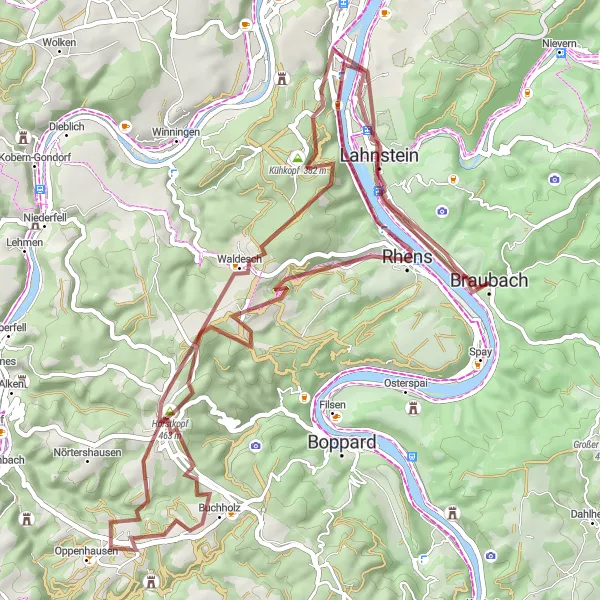 Map miniature of "Medieval Castles and Scenic Routes" cycling inspiration in Koblenz, Germany. Generated by Tarmacs.app cycling route planner