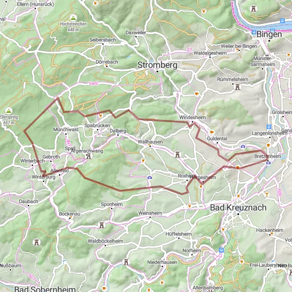 Map miniature of "Winterburg Gravel Loop" cycling inspiration in Koblenz, Germany. Generated by Tarmacs.app cycling route planner