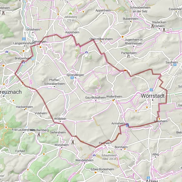 Karten-Miniaturansicht der Radinspiration "Rheinhessen Gravel Adventure" in Koblenz, Germany. Erstellt vom Tarmacs.app-Routenplaner für Radtouren