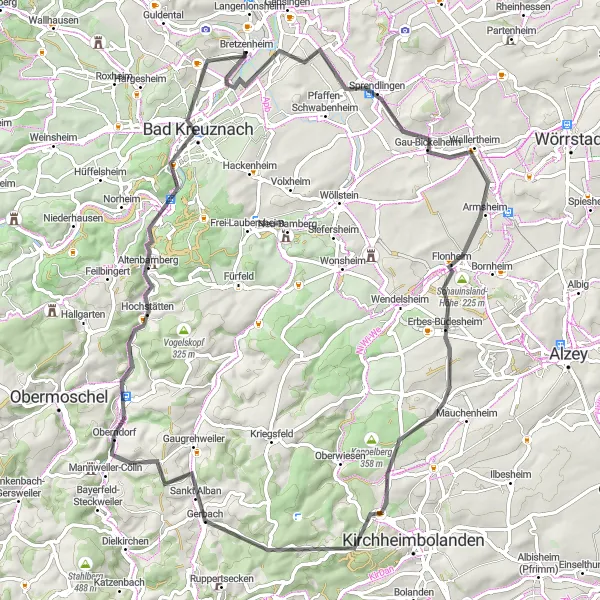Map miniature of "Bretzenheim Hilly Challenge" cycling inspiration in Koblenz, Germany. Generated by Tarmacs.app cycling route planner
